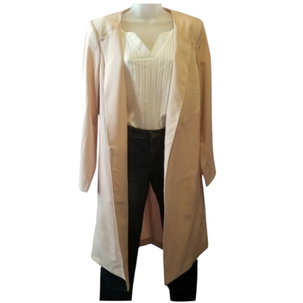 Calvin Klein Sz 14 Blush Suede, Leather, Knit Open Long Jacket Patchwork NWT